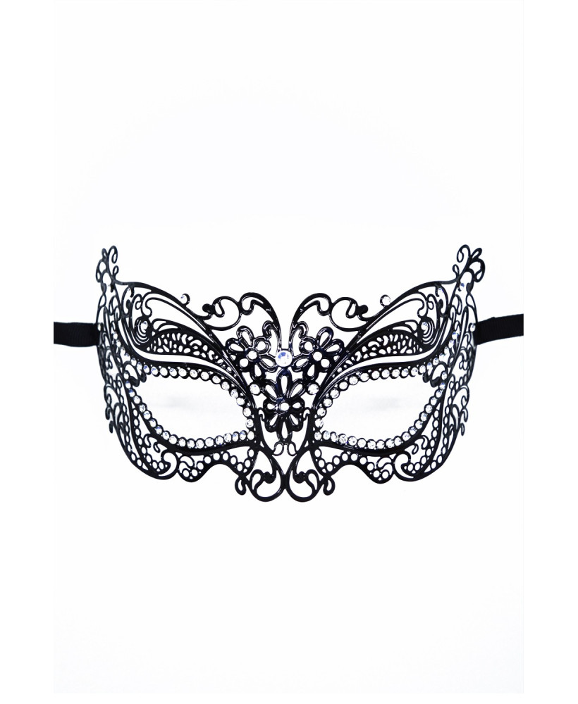 Masque vénitien Alba rigide noir avec strass  